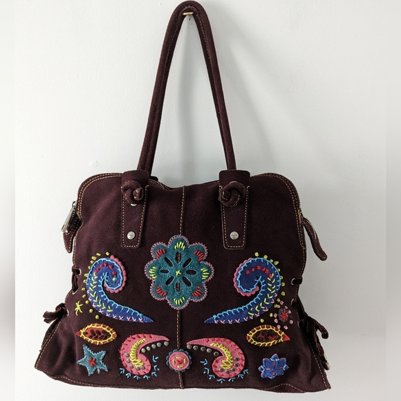 Oilily Handbags - Oilily Suede Leather Bag Handles Boho Lace Up Sides